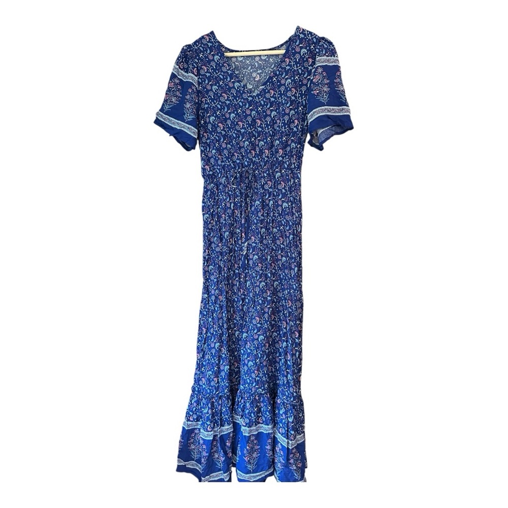 Chic Blue Floral Maxi Boho Dress